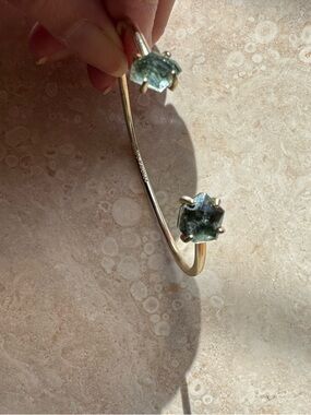 Kendra Scott Gold Open Cuff Bracelet with Green Gemstone Ends